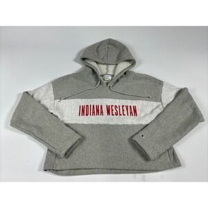 Champion Reverse Weave Sweatshirt Women's Small Indiana Wesleyan Crop Top Hooded